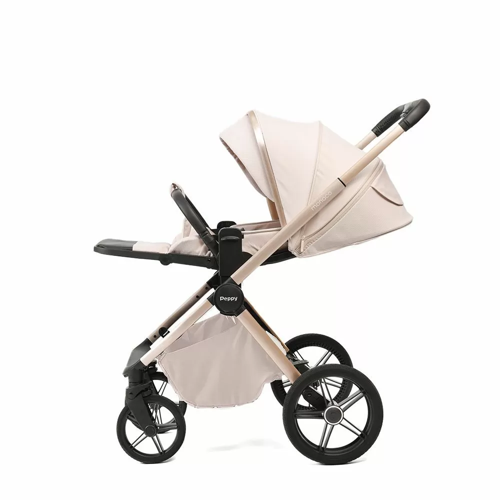 Коляска 2в1 Peppy Monaco Plus Beige (рама беж, шлифованный алюминий)