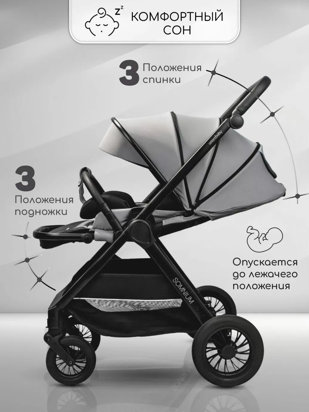 Прогулочная коляска с реверсивным блоком Somnium серый