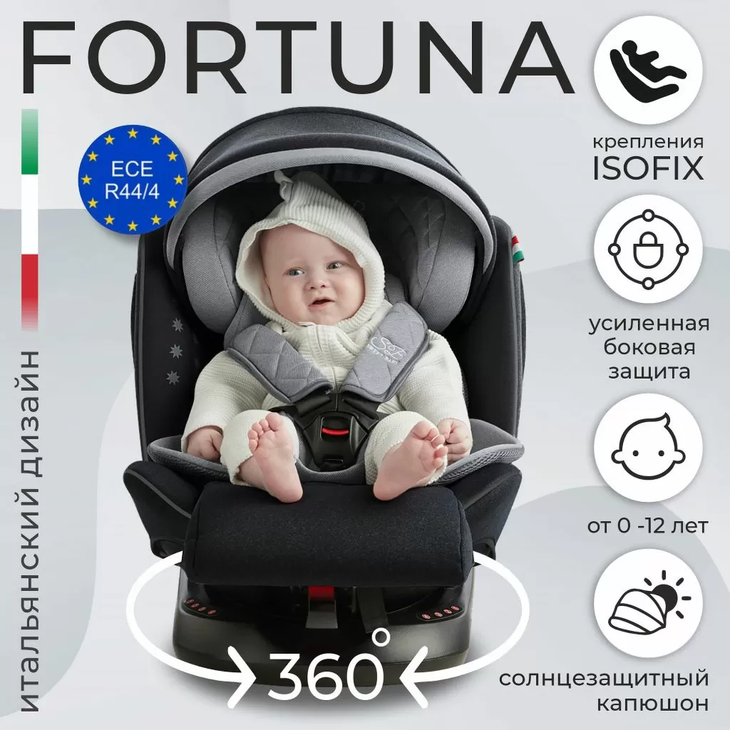 Автокресло группа 0123 (0-36) Fortuna 360 SPS Isofix Grey/Black
