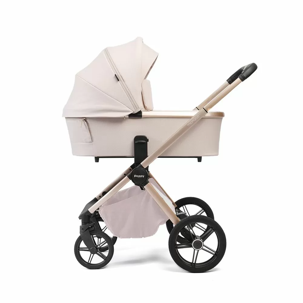 Коляска 2в1 Peppy Monaco Plus Beige (рама беж, шлифованный алюминий)