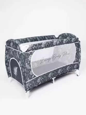 Манеж-кровать HAPPY PLACE (Leaves) прямоугольный, серый