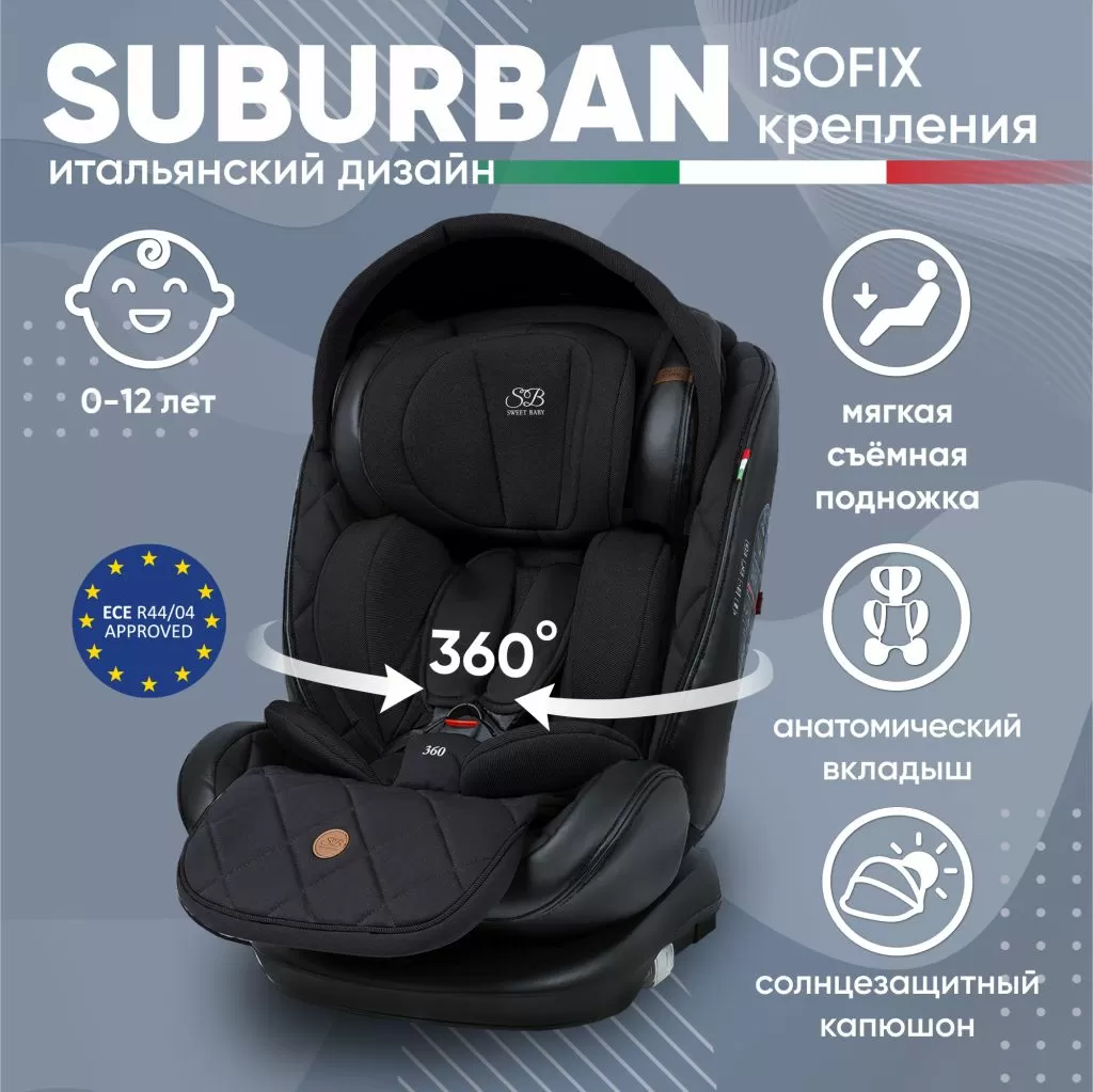 Автокресло поворотное группа 0123 (0-36) Suburban 360 Isofix Black