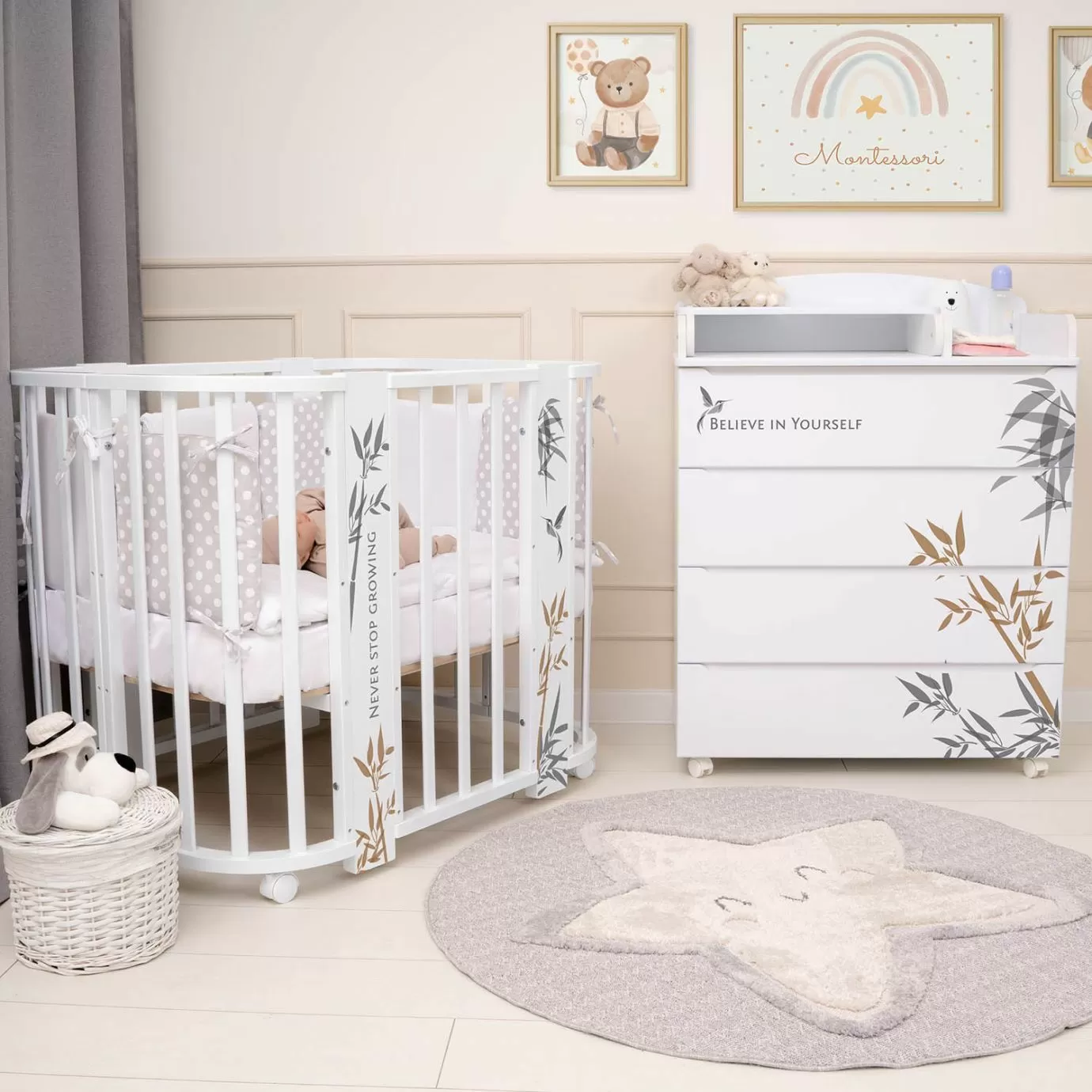 Кровать детская "Indigo "Green Line" 5 в 1 с поперечным маятником бамбук