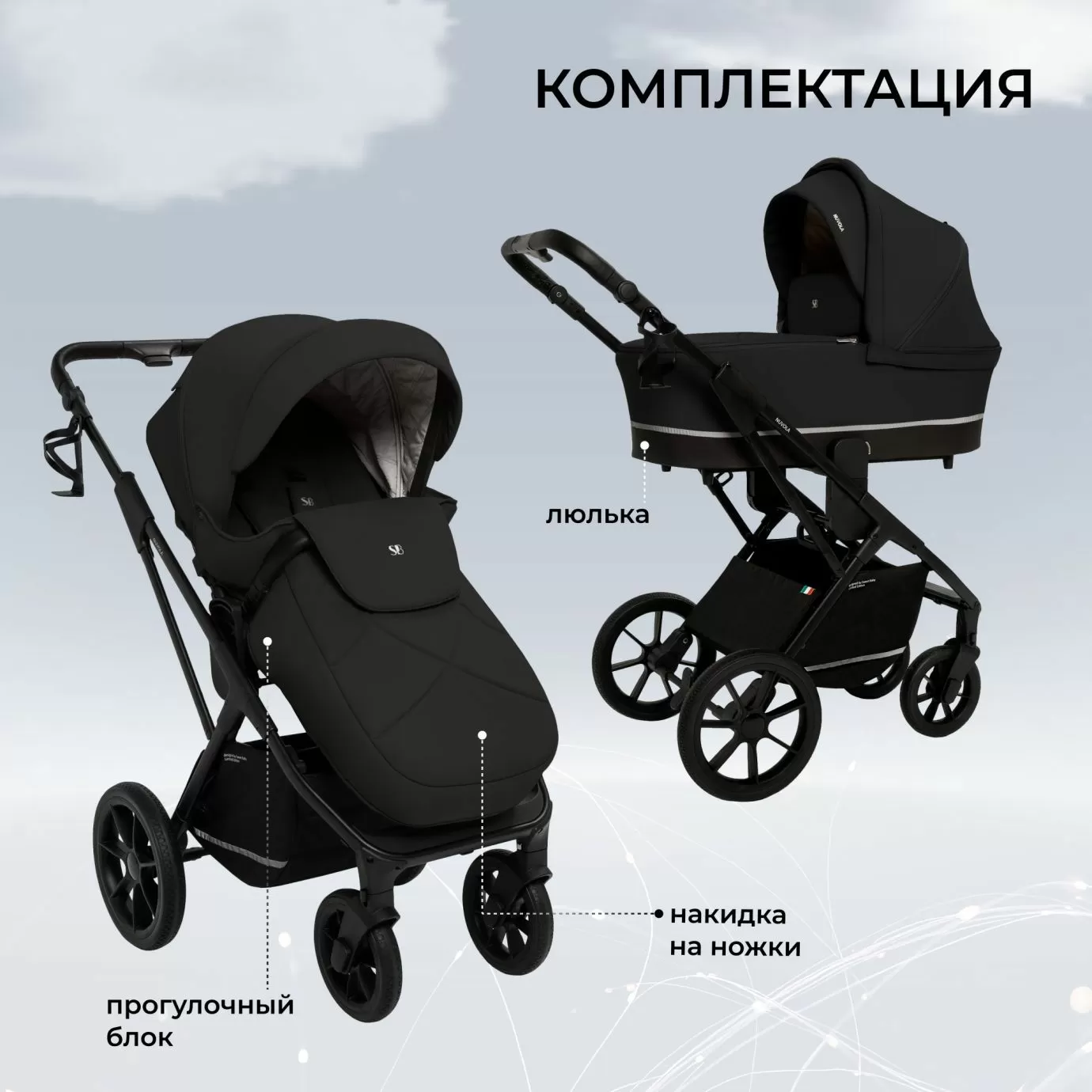 Коляска 2в1 Sweet Baby Nuvola Moon Black