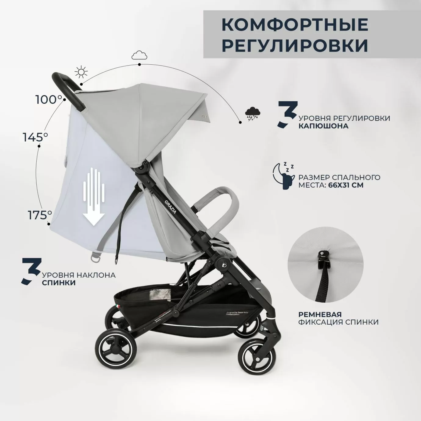 Прогулочная коляска Sweet Baby Grazia Grey