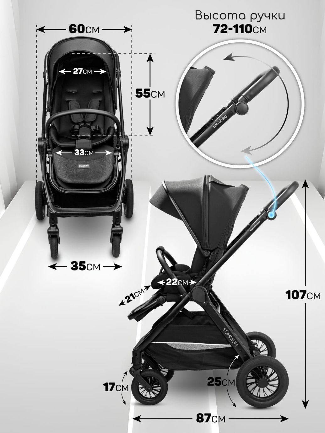 Прогулочная коляска с реверсивным блоком Somnium черная