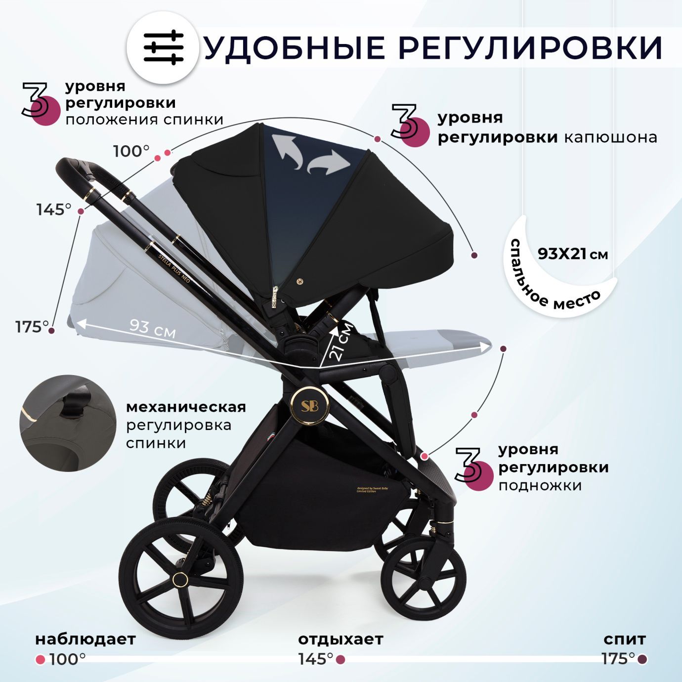 Коляска Sweet Baby Stella Plus Neo Black