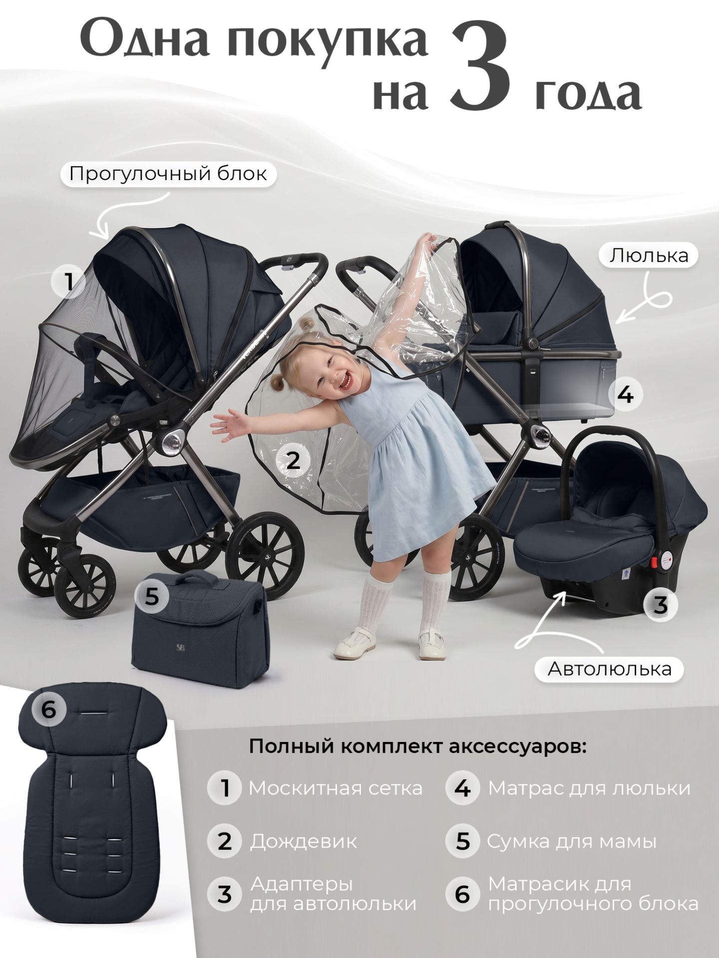 Коляска 3в1 Sweet Baby Verde Blue (Silver Glossy)