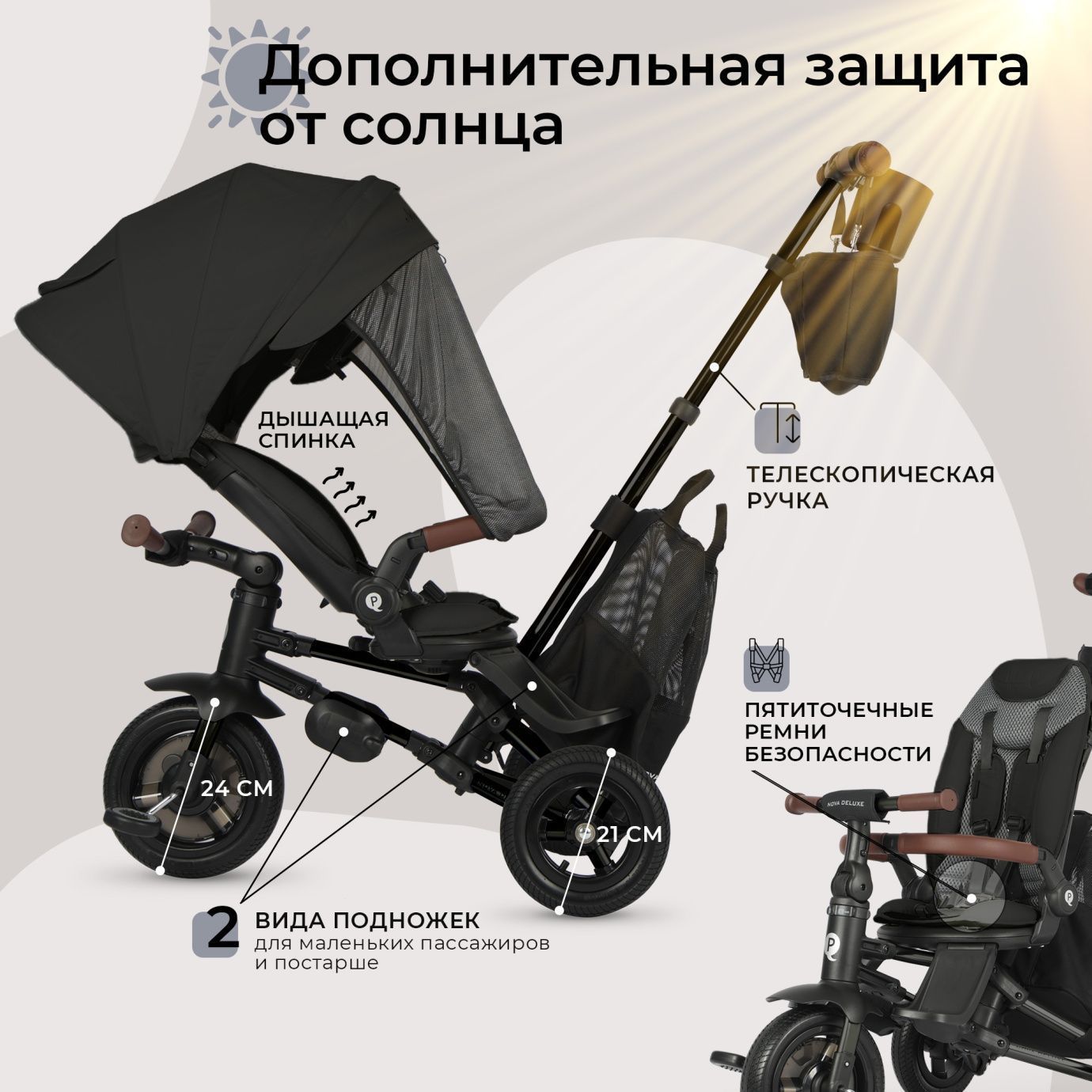 Велосипед трехколесный Qplay S702 NOVA DELUXE Black (Lux/Black)