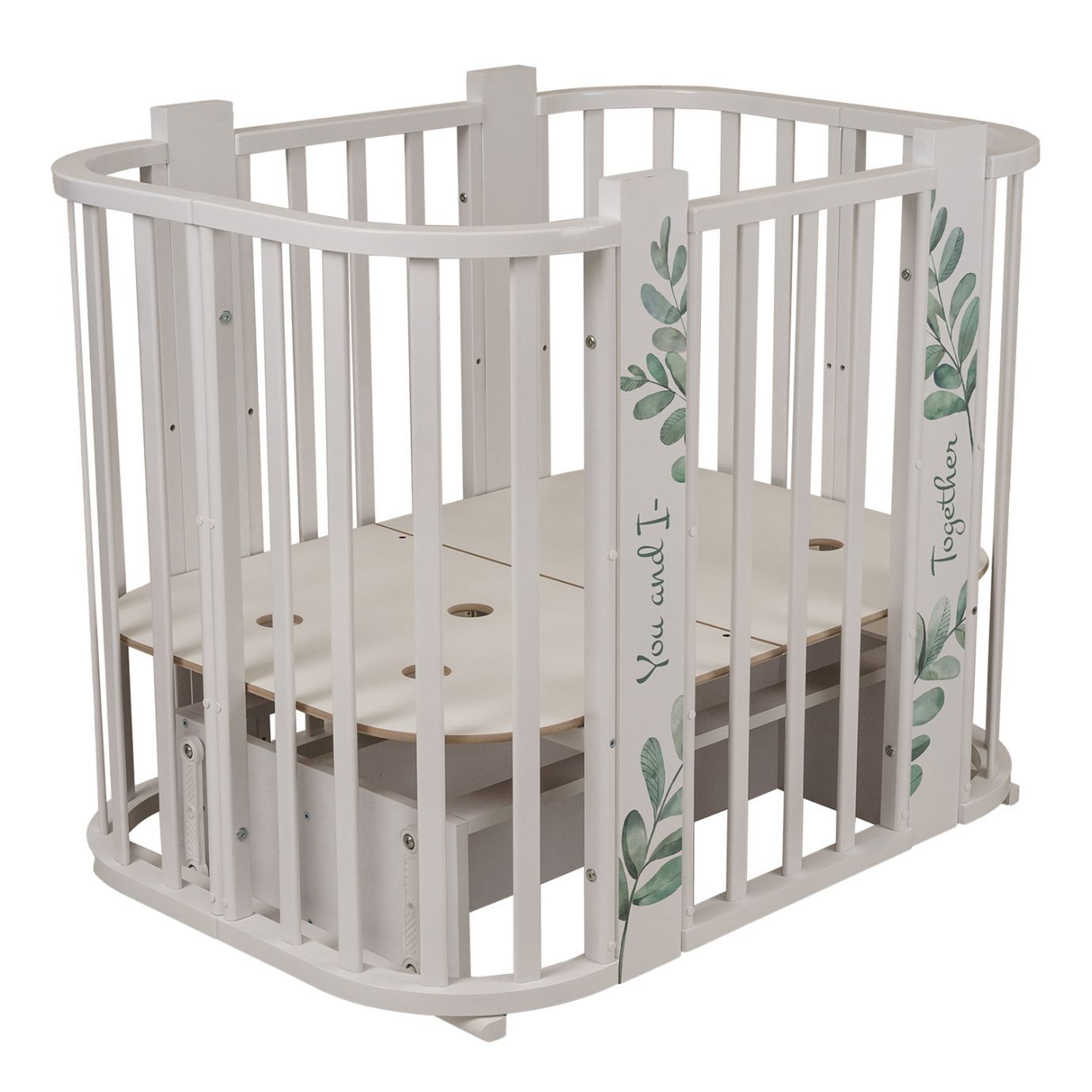 Кровать детская "Indigo "Green Line" 5 в 1 с поперечным маятником листочки