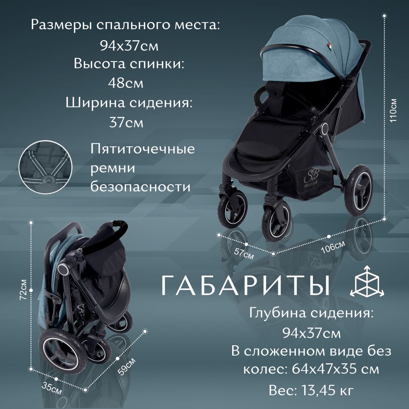 Прогулочная коляска Suburban Compatto Blue (Air)