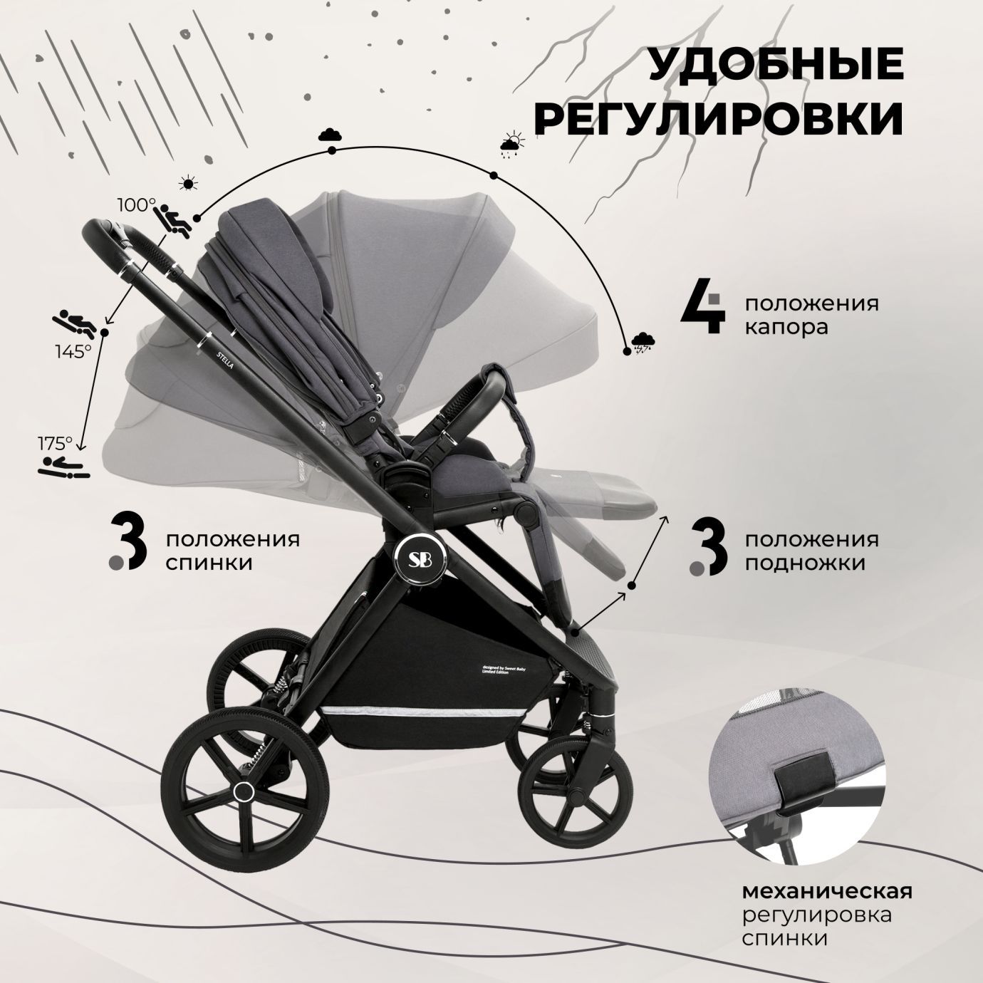 Коляска Sweet Baby Stella Dark Grey