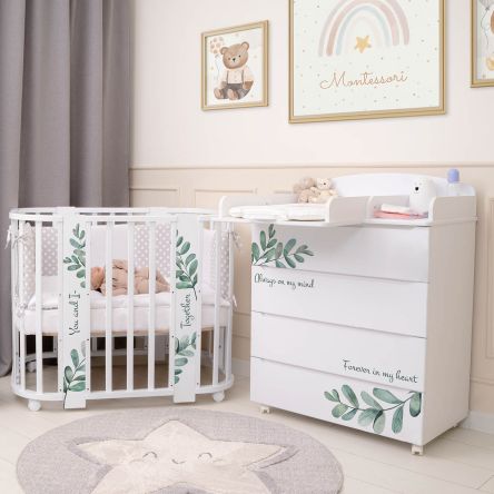 Кровать детская "Indigo "Green Line" 5 в 1 с поперечным маятником листочки