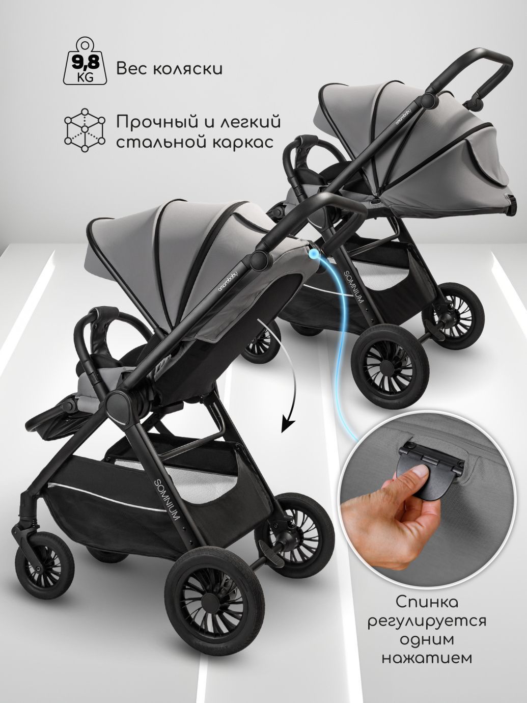 Прогулочная коляска с реверсивным блоком Somnium серый