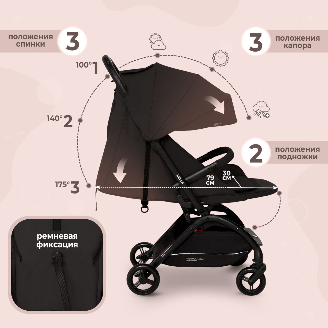 Прогулочная коляска Sweet Baby Bella Black