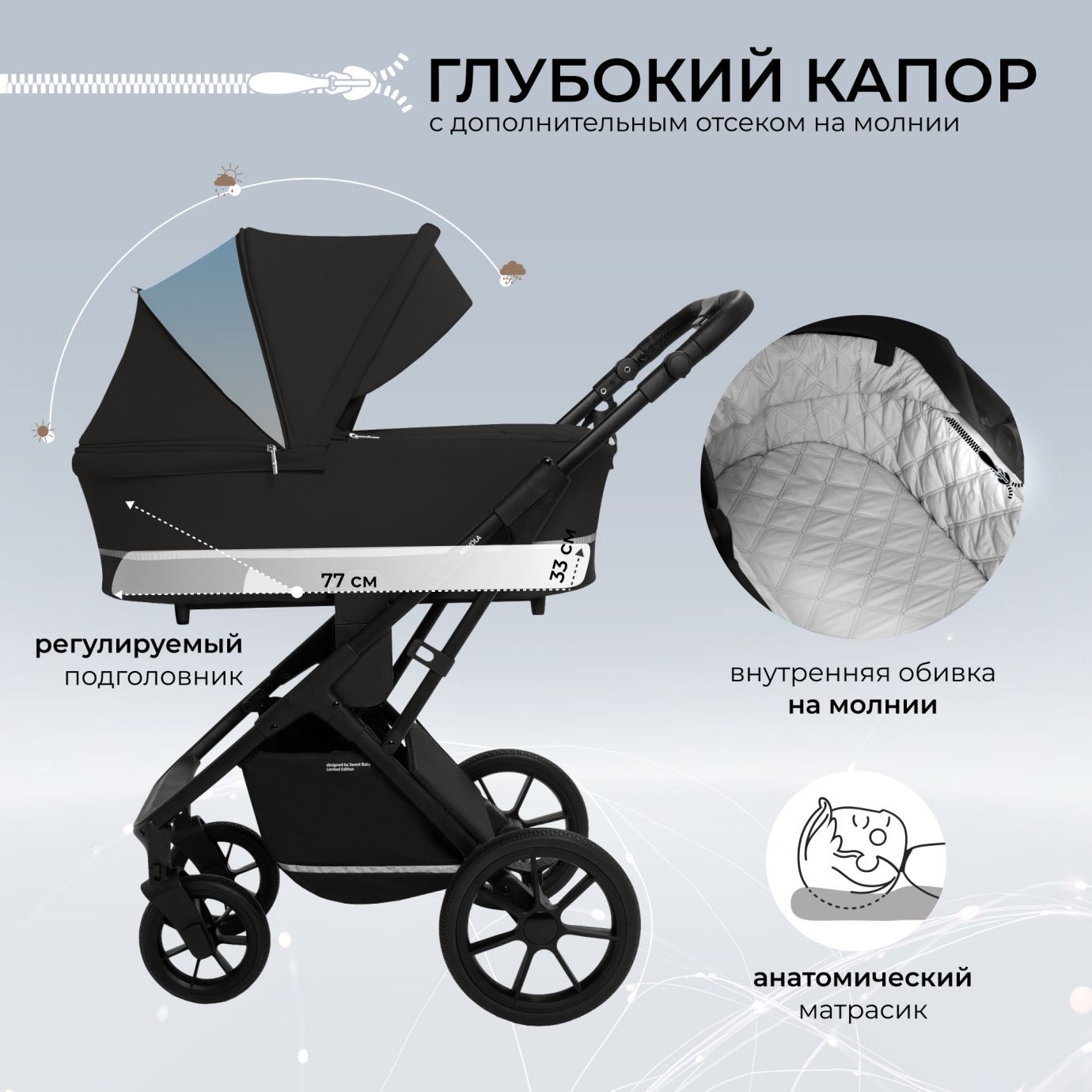 Коляска 2в1 Sweet Baby Nuvola Moon Black