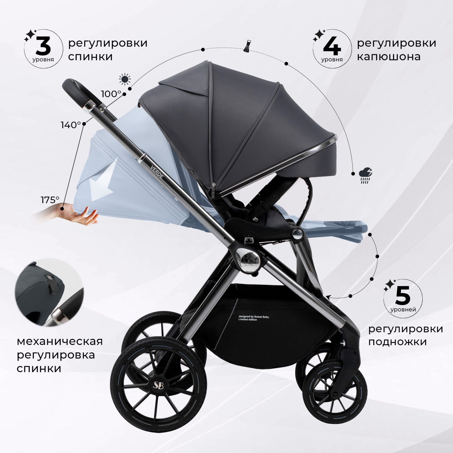 Коляска Sweet Baby Verde Silver Dark Grey