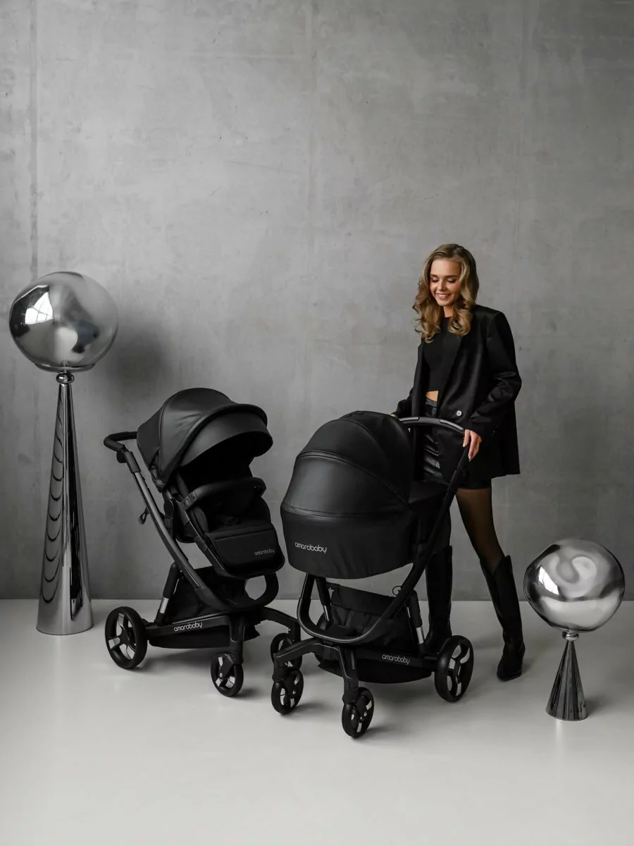 Коляска детская из экокожи 2 в 1 TUTUM черная