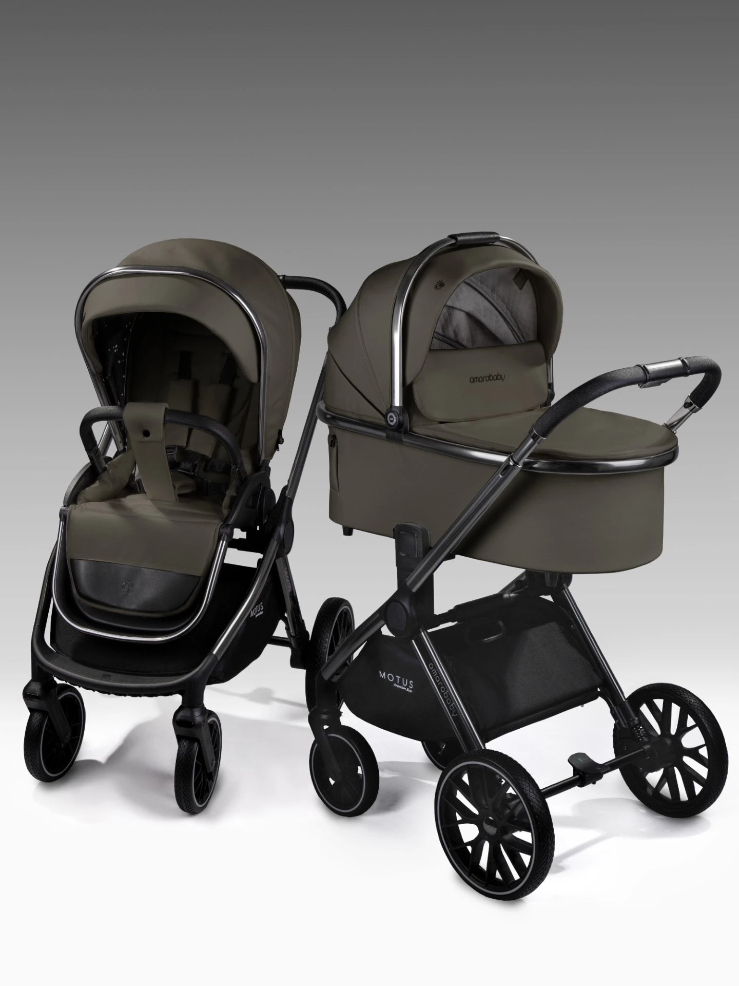 Коляска детская из экокожи 2в1 Motus Premium Ecco, серый