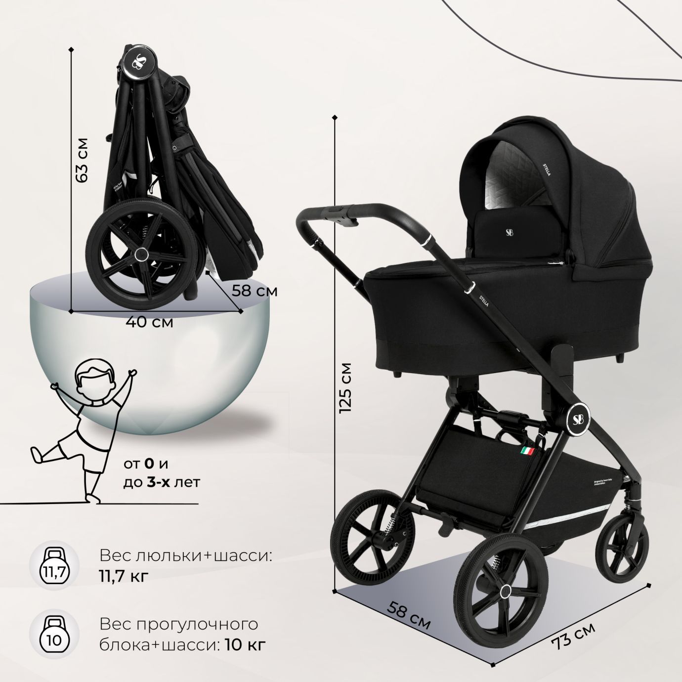 Коляска Sweet Baby Stella Black