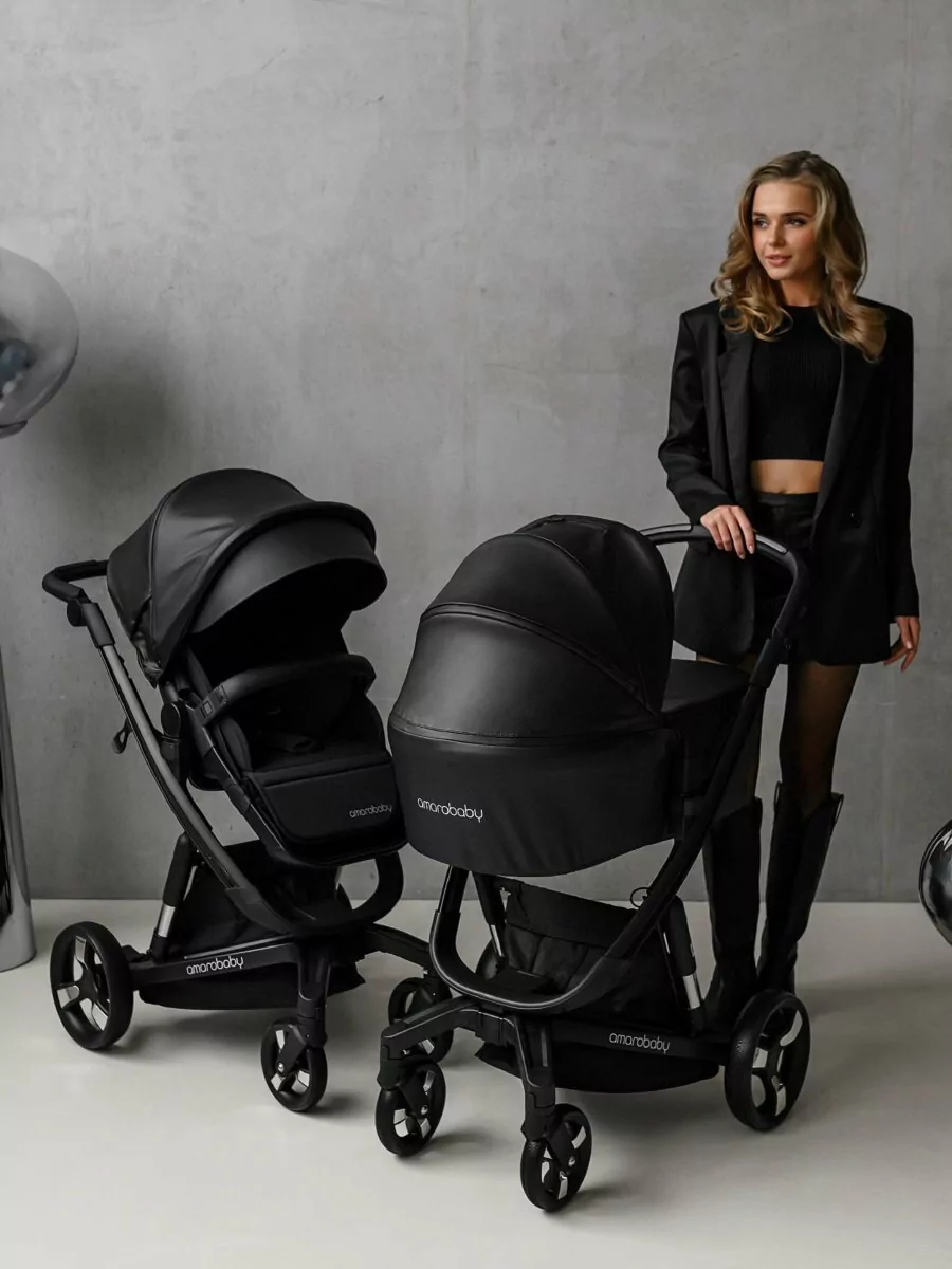 Коляска детская из экокожи 2 в 1 TUTUM черная