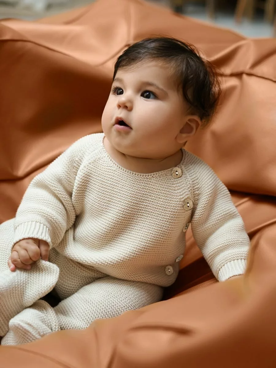 Комплект вязаный детский штанишки с кофточкой Pure Love Set, демисезонный, молочный