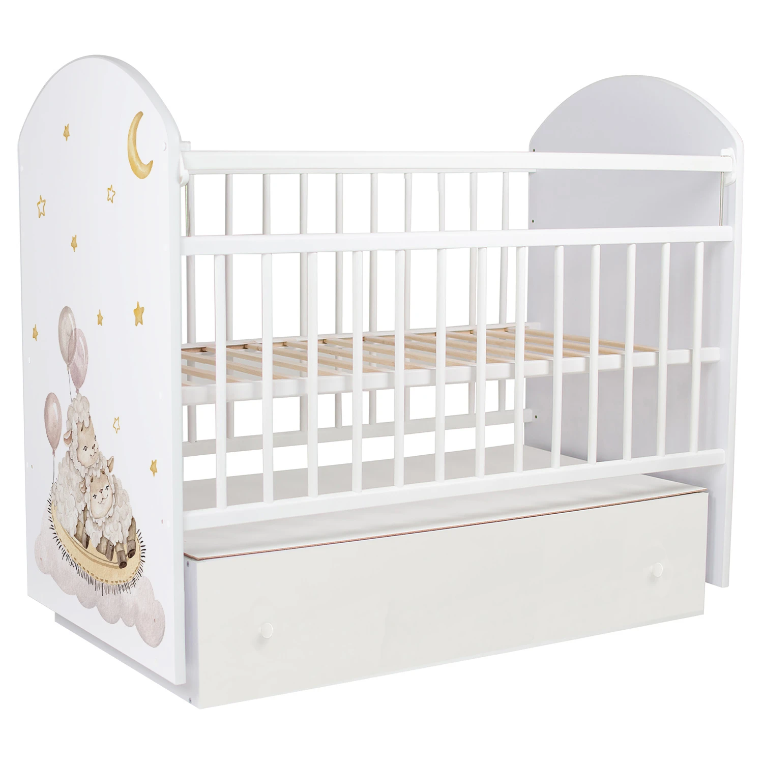 Кровать детская Indigo With Love маятник, ящик белый овечки