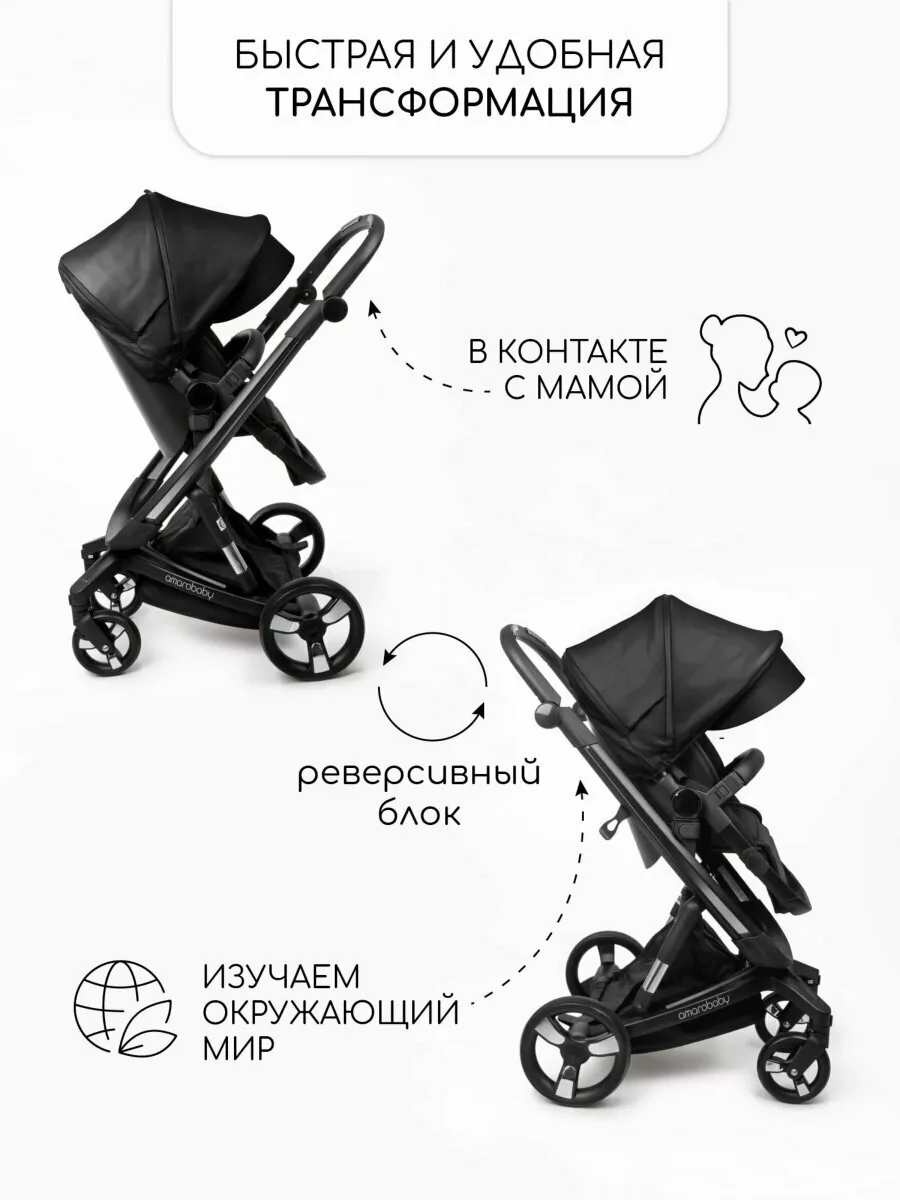 Коляска детская из экокожи 2 в 1 TUTUM черная