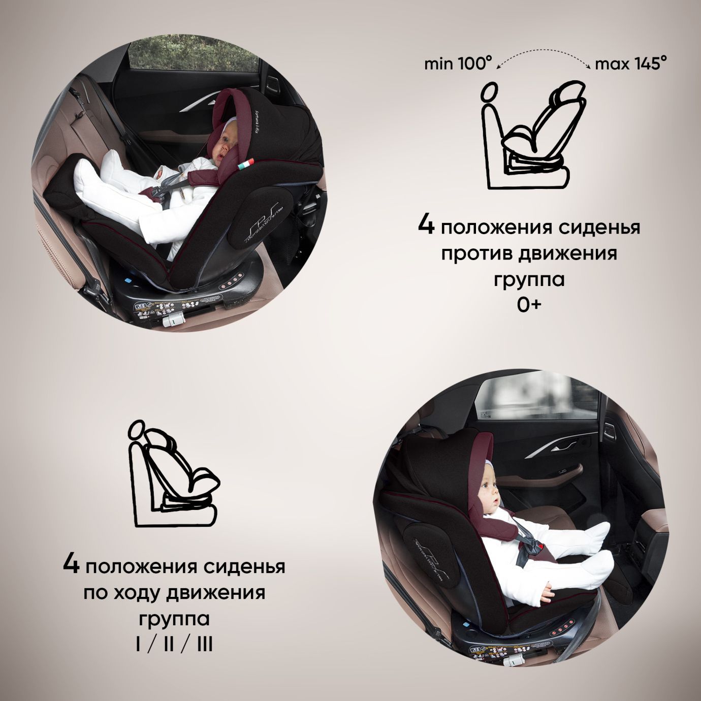 Автокресло группа 0123 (0-36) Fortuna 360 SPS Isofix Wine/Black