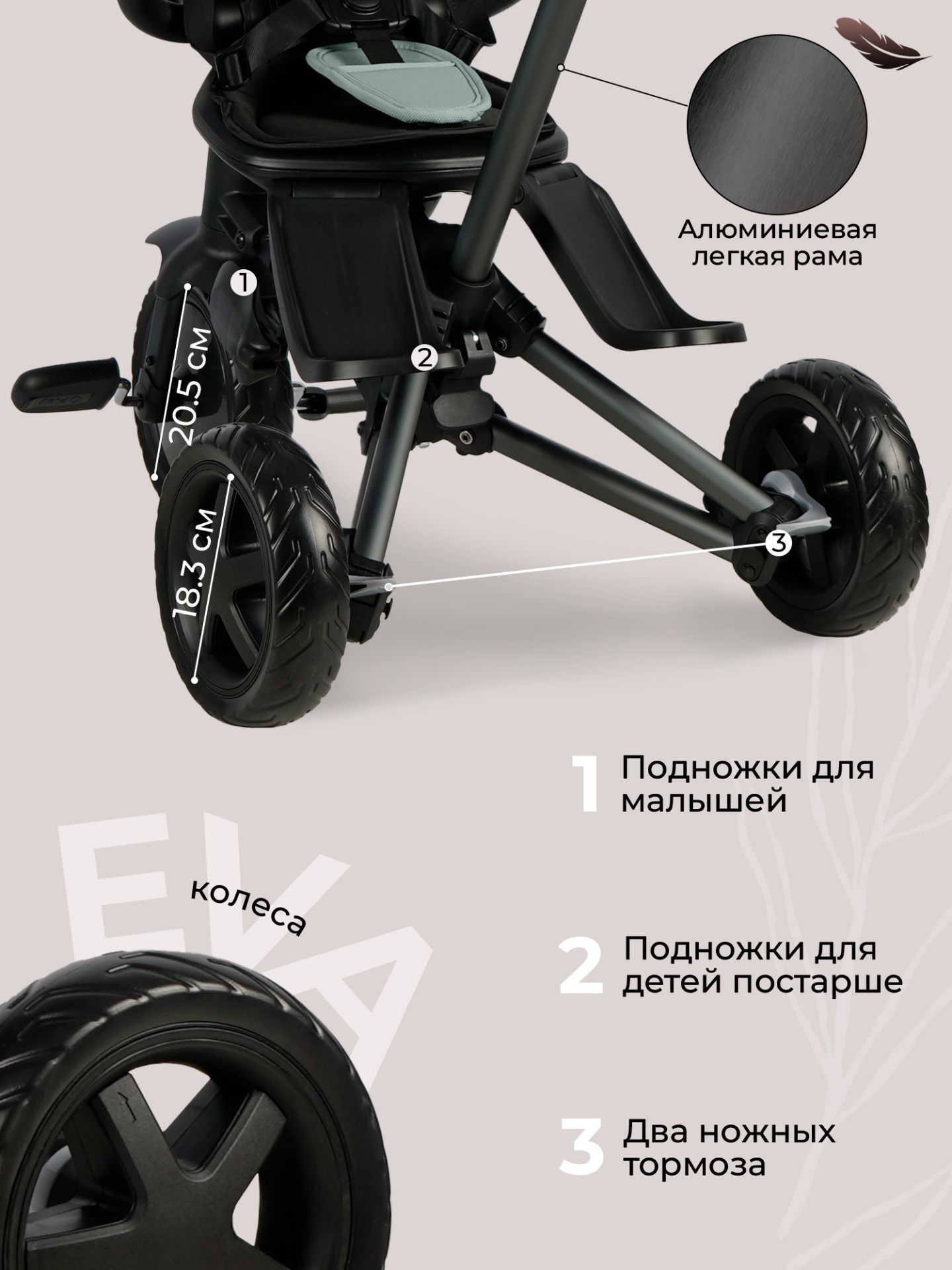Велосипед трехколесный Qplay S700-16 Sprinter Mint (EVA/Graphite)