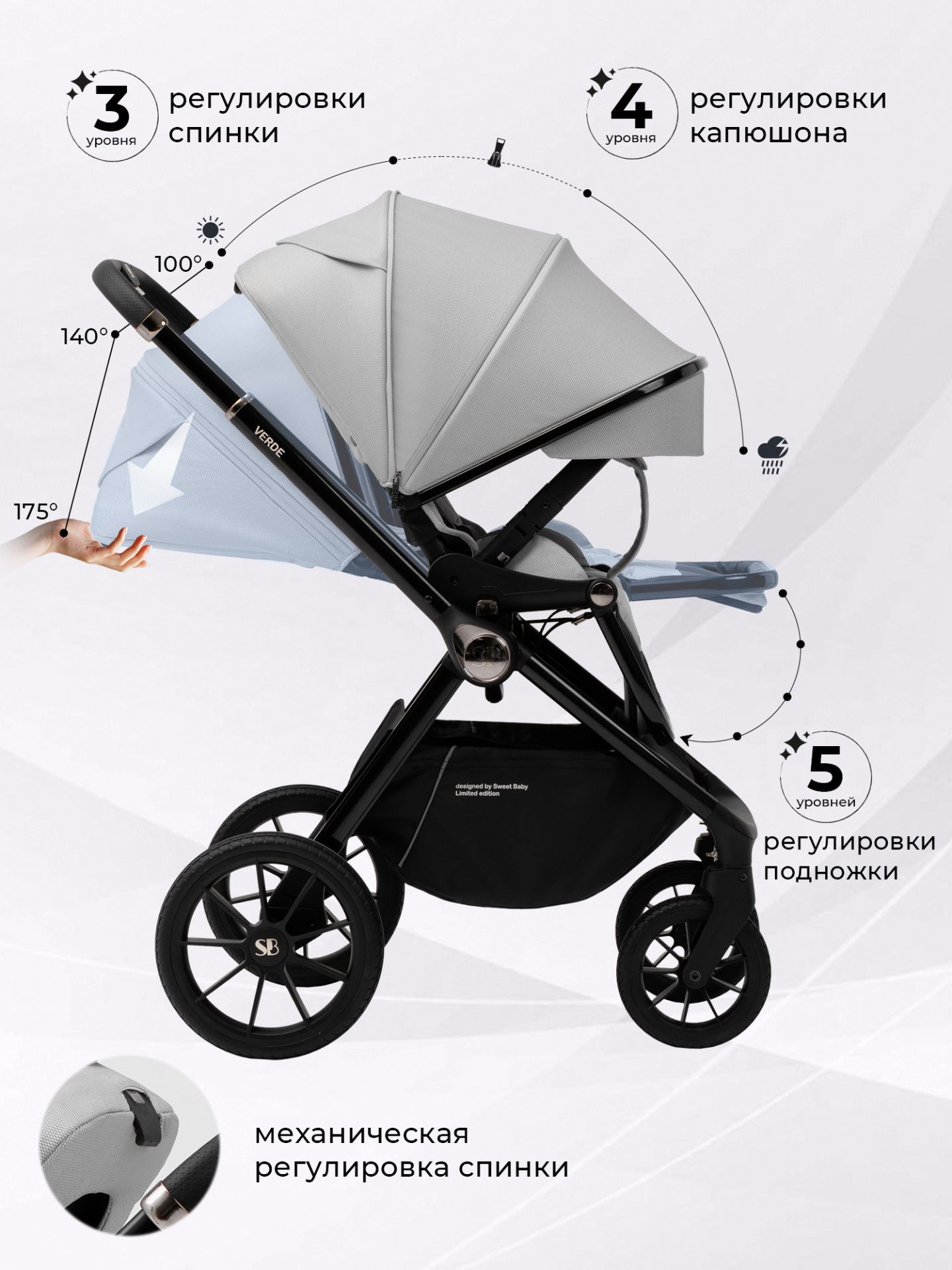 Коляска 3 в 1 Sweet Baby Verde Grey