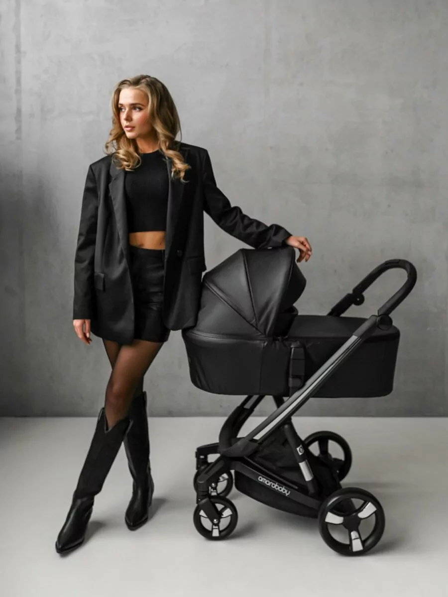 Коляска детская из экокожи 2 в 1 TUTUM черная