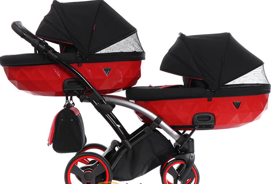 Коляска для двойни JUNAMA Diamond Special red DUO Slim