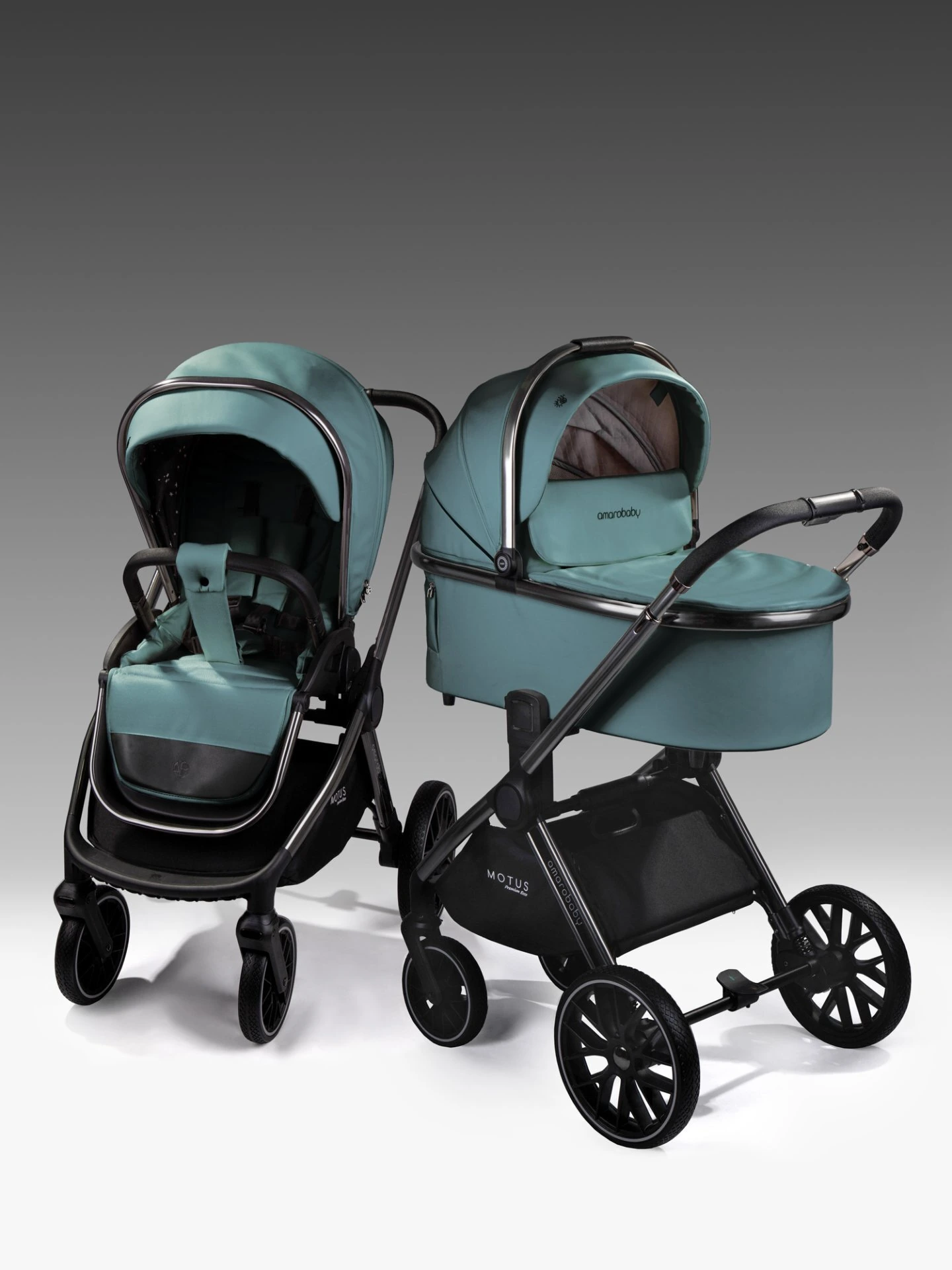 Коляска детская из экокожи 2в1 Motus Premium Ecco, лагуна