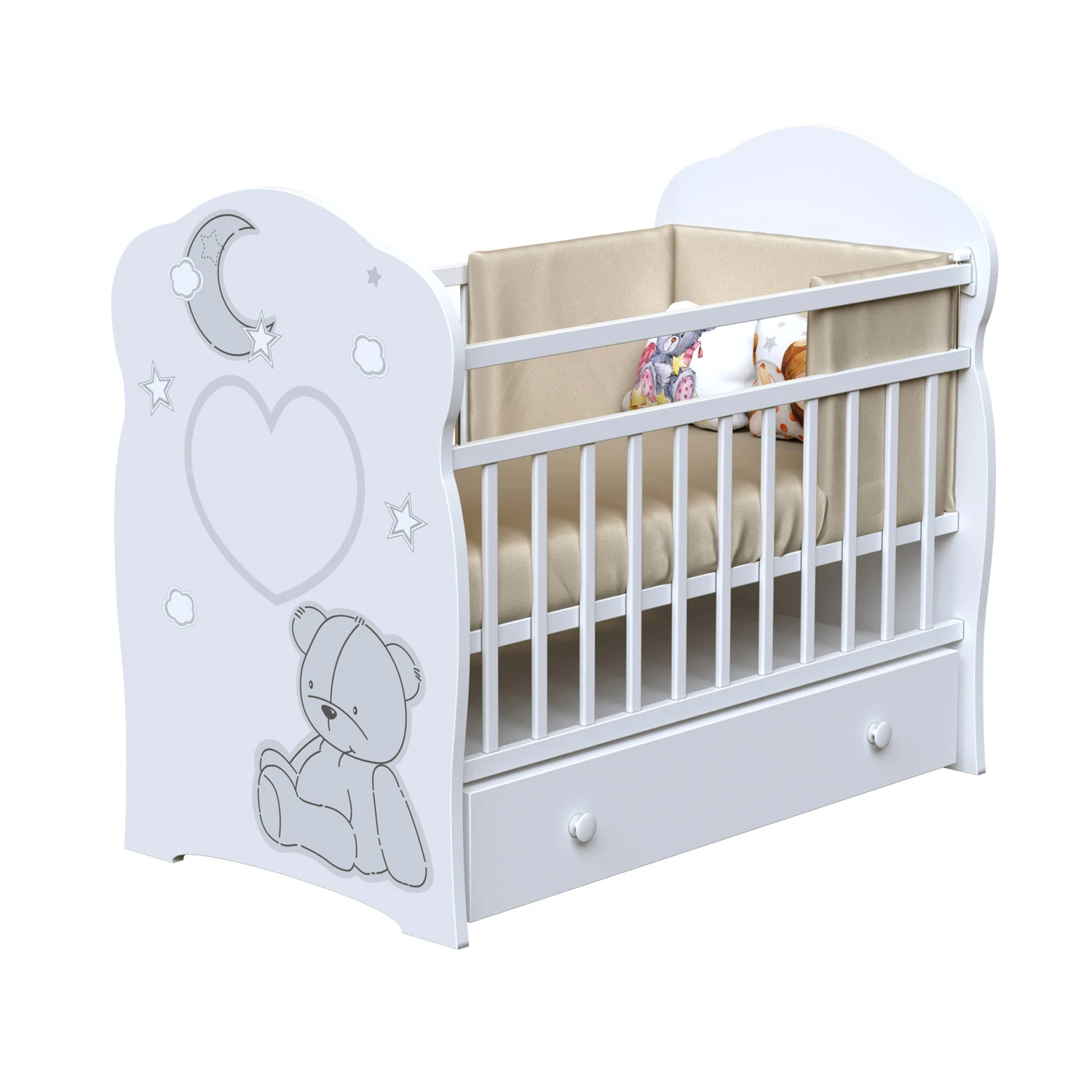 Кровать ВДК BEAR AND MOON (маятник, ящик) ЛДСП белая