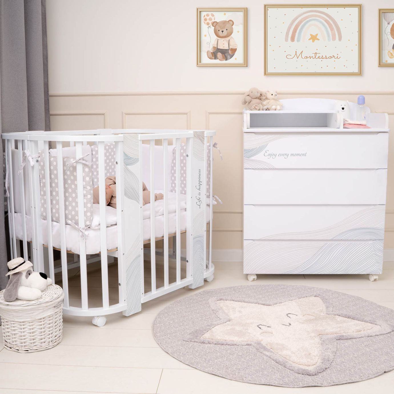 Кровать детская "Indigo "Green Line" 5 в 1 с поперечным маятником волна