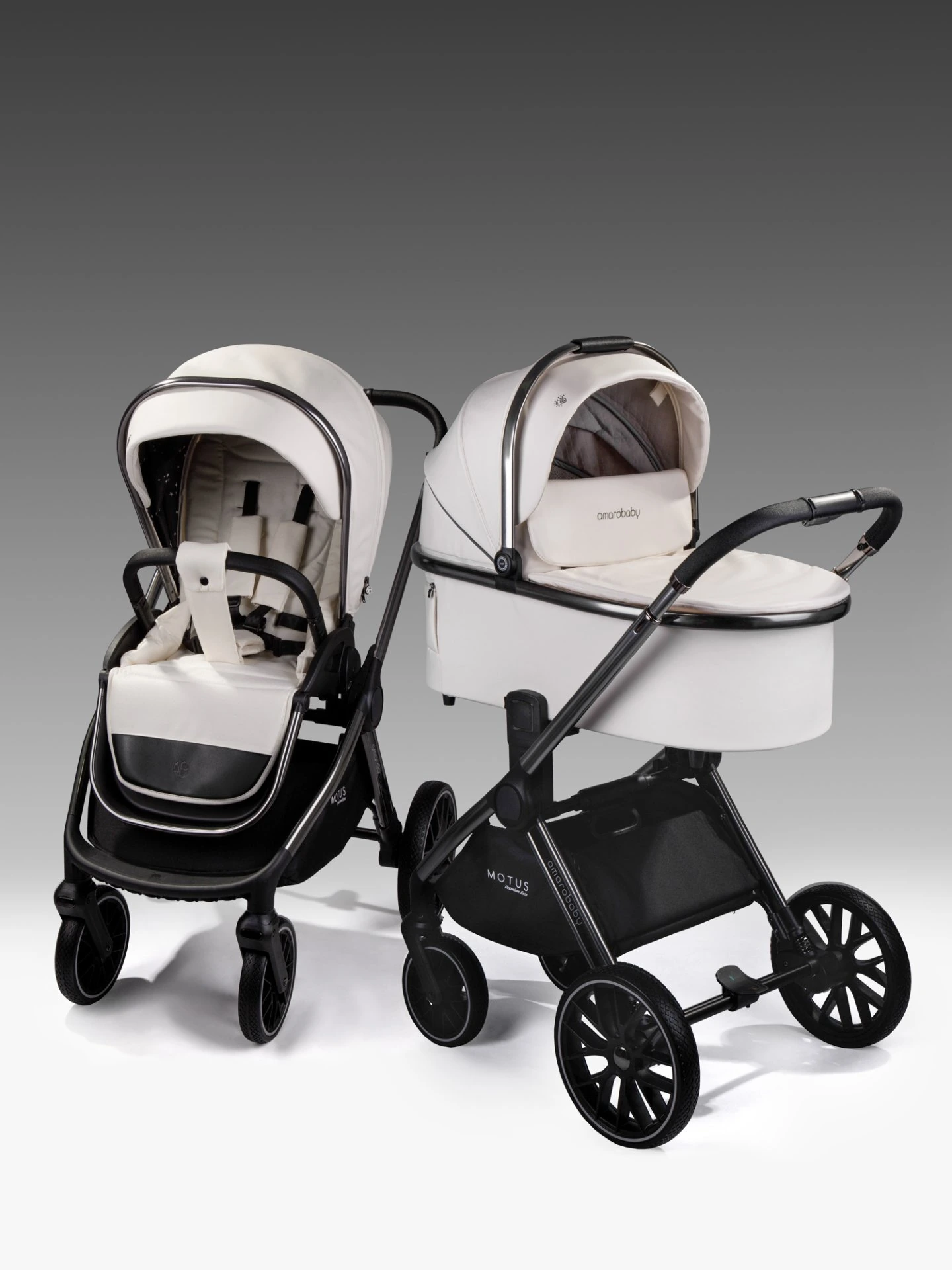 Коляска детская из экокожи 2в1 Motus Premium Ecco, молочный