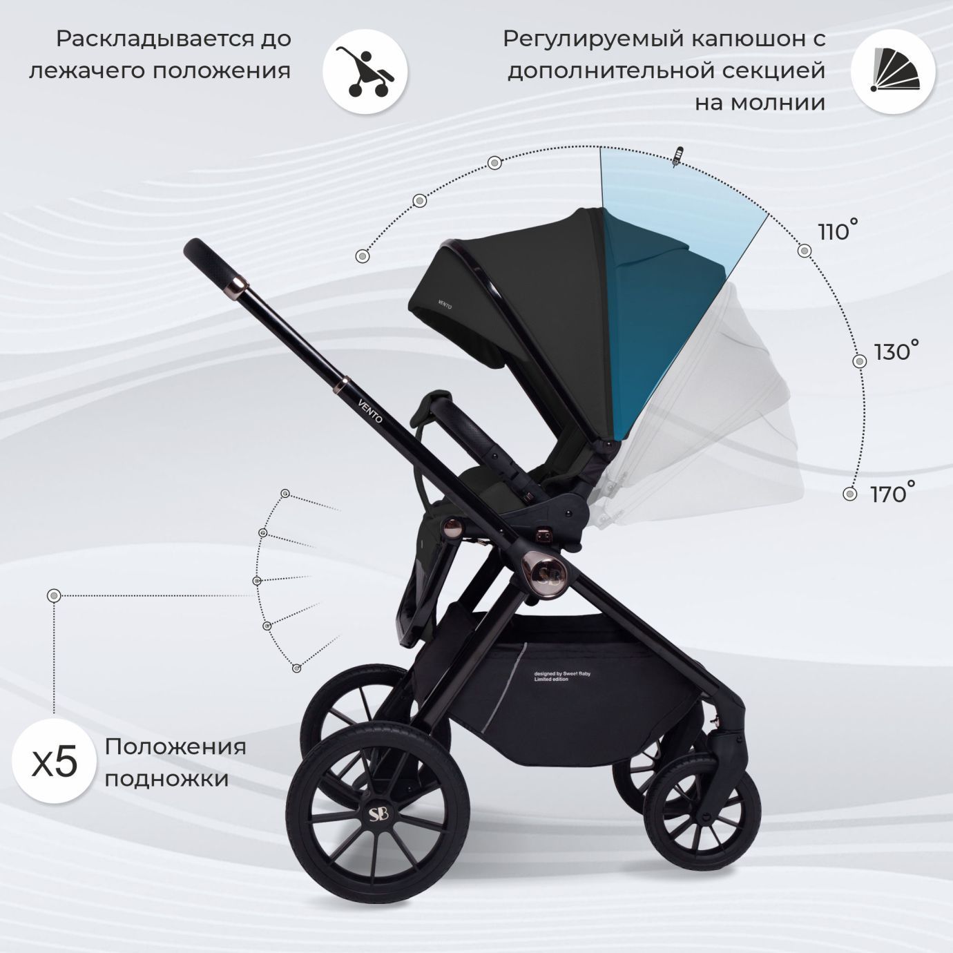 Коляска 2в1 Sweet Baby Vento Black