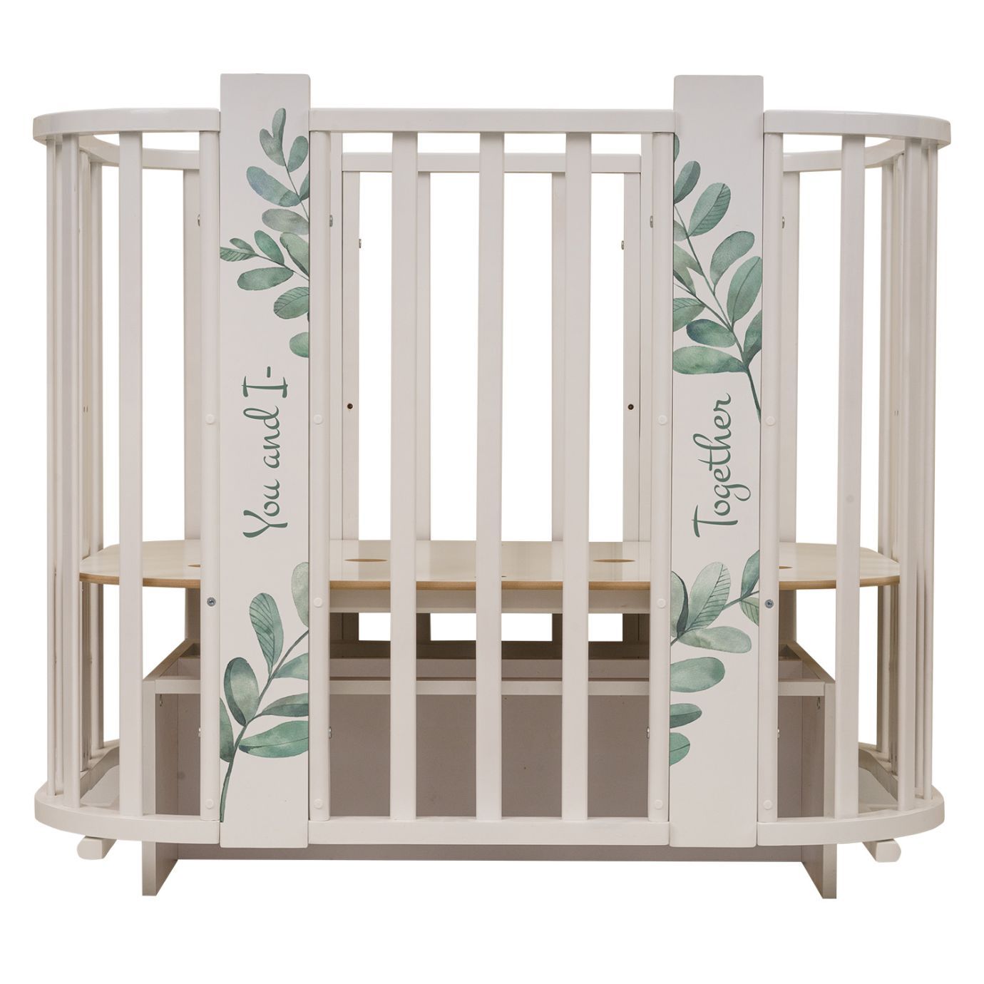 Кровать детская "Indigo "Green Line" 5 в 1 с поперечным маятником листочки