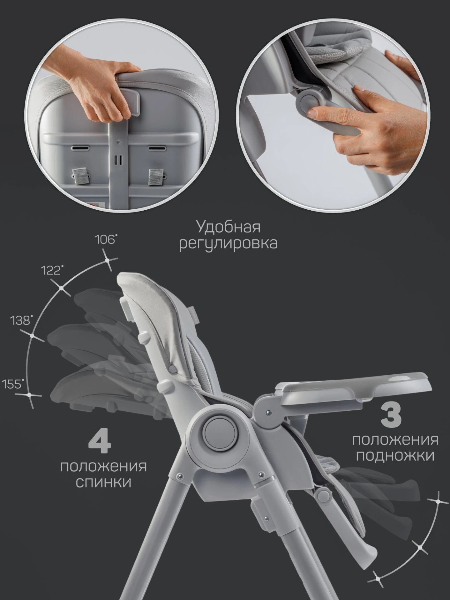 Стульчик детский для кормления, Gourmet, серый