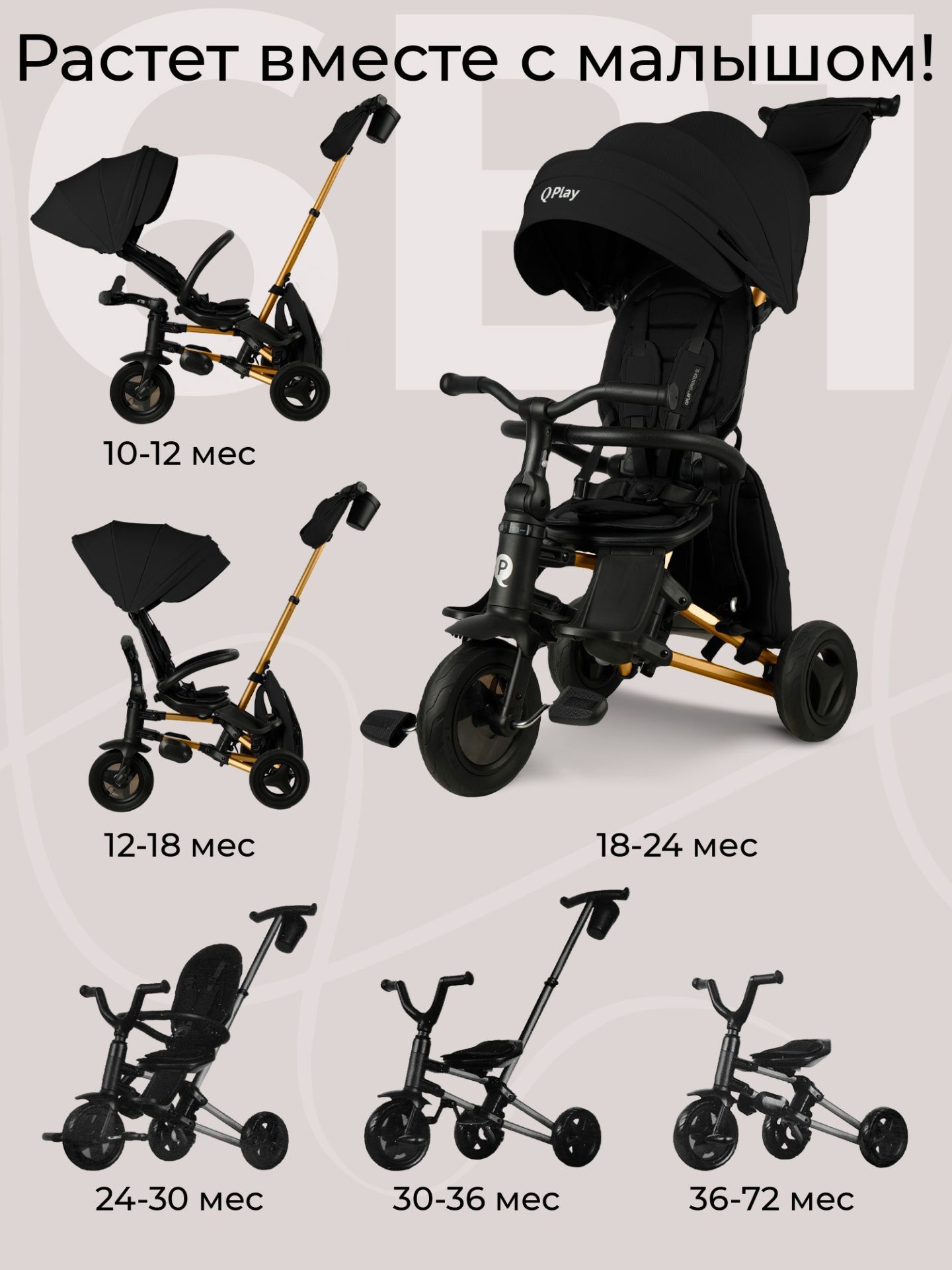 Велосипед трехколесный Qplay S700-17 SPRINTER (Rider) SL Black (Rub/Gold)