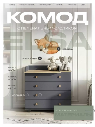 Комод Rant Elsa Pro MOON GREY