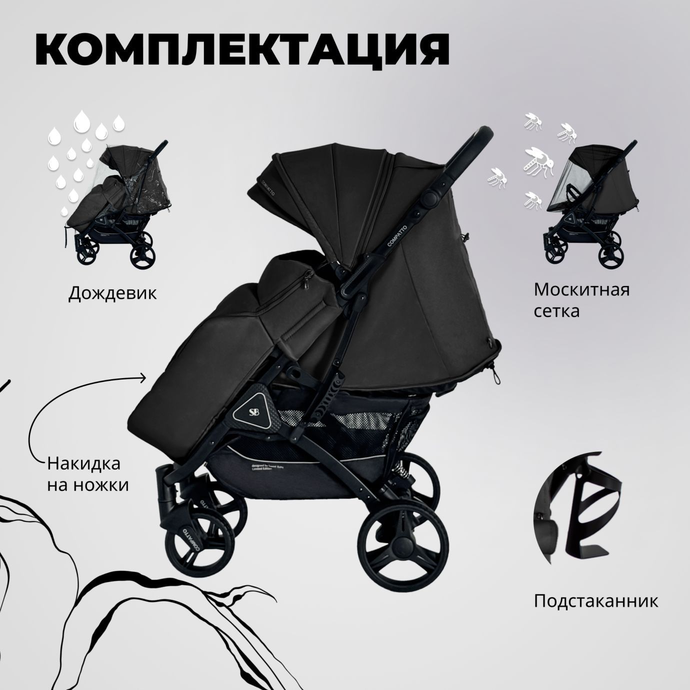 Прогулочная коляска Sweet Baby Compatto Black