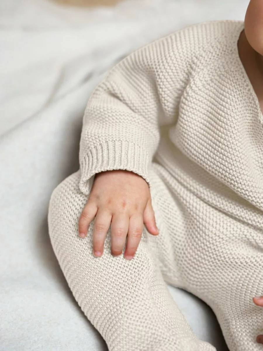 Комплект вязаный детский штанишки с кофточкой Pure Love Set, демисезонный, молочный