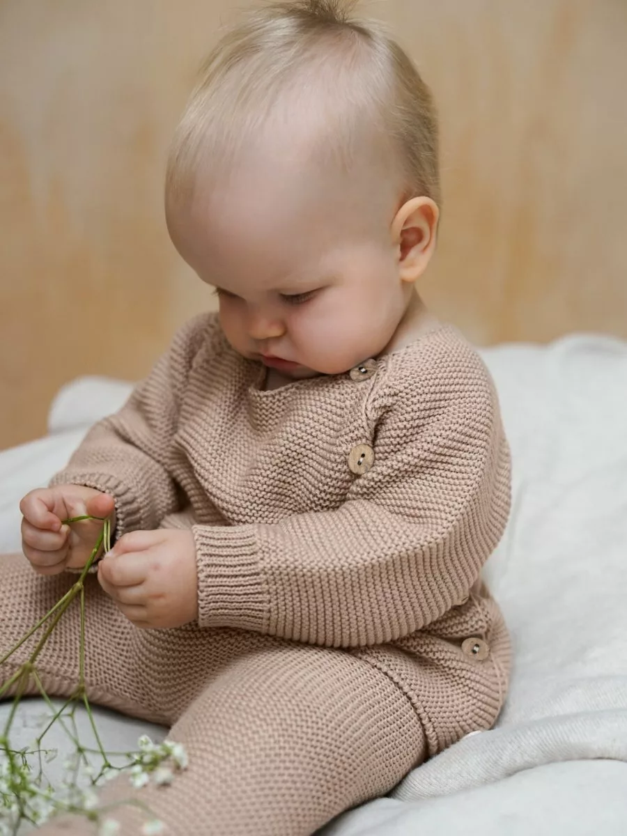 Комплект вязаный детский штанишки с кофточкой Pure Love Set, демисезонный, бежевый