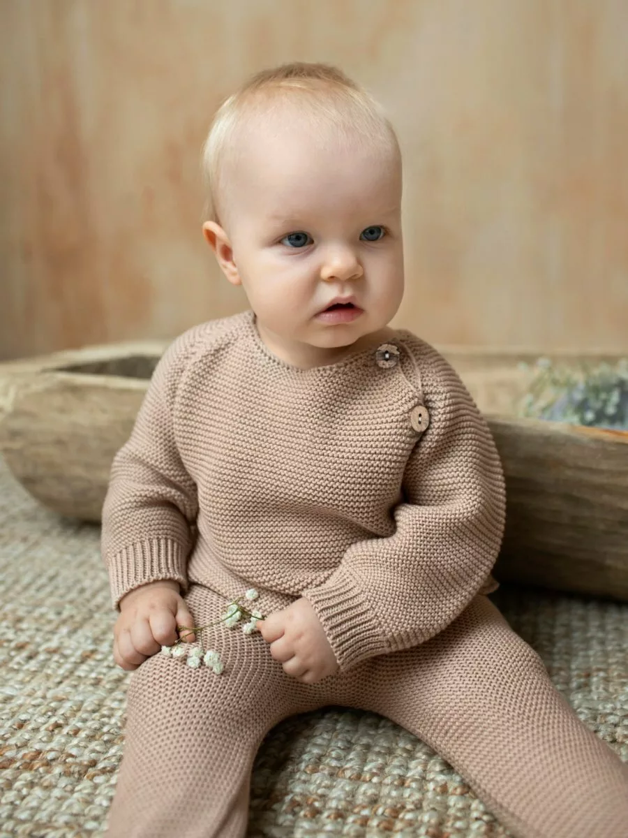 Комплект вязаный детский штанишки с кофточкой Pure Love Set, демисезонный, бежевый