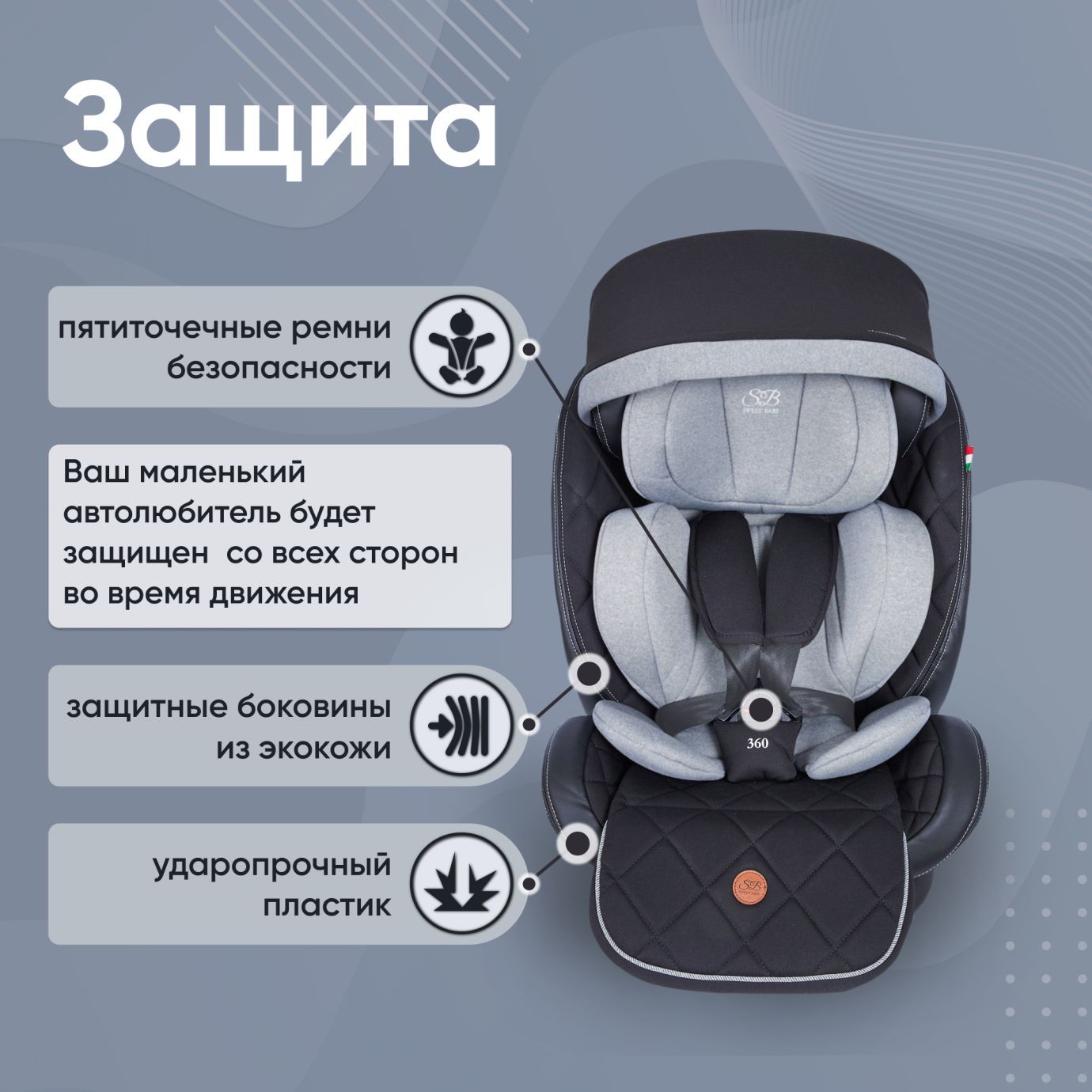 Автокресло поворотное группа 0123 (0-36) Suburban 360 Isofix Gray