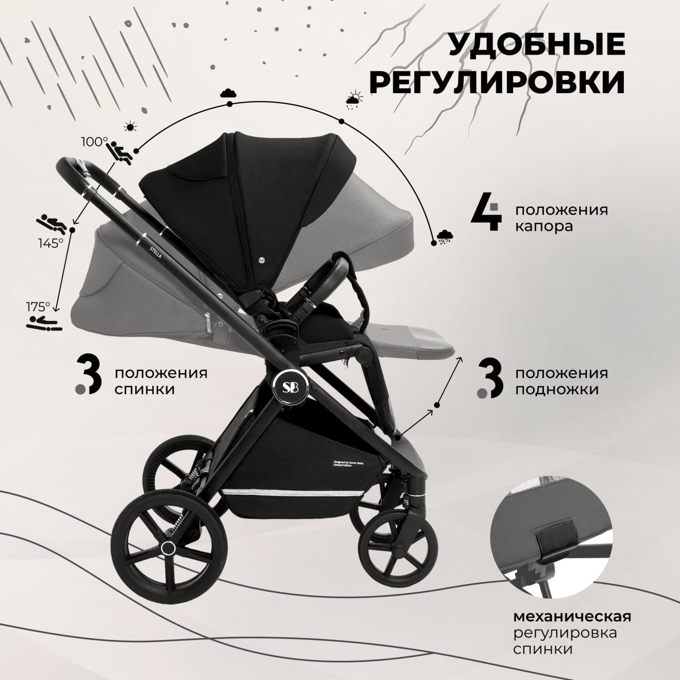 Коляска Sweet Baby Stella Black