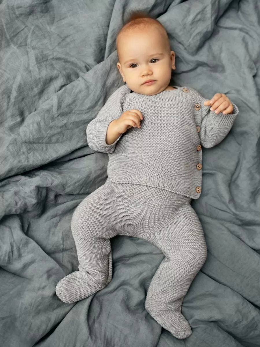 Комплект вязаный детский штанишки с кофточкой Pure Love Set, демисезонный, серый