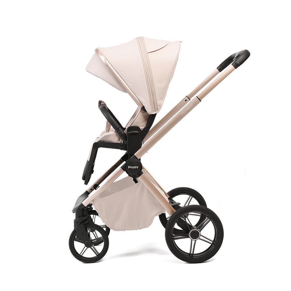 Коляска 2в1 Peppy Monaco Plus Beige (рама беж, шлифованный алюминий)